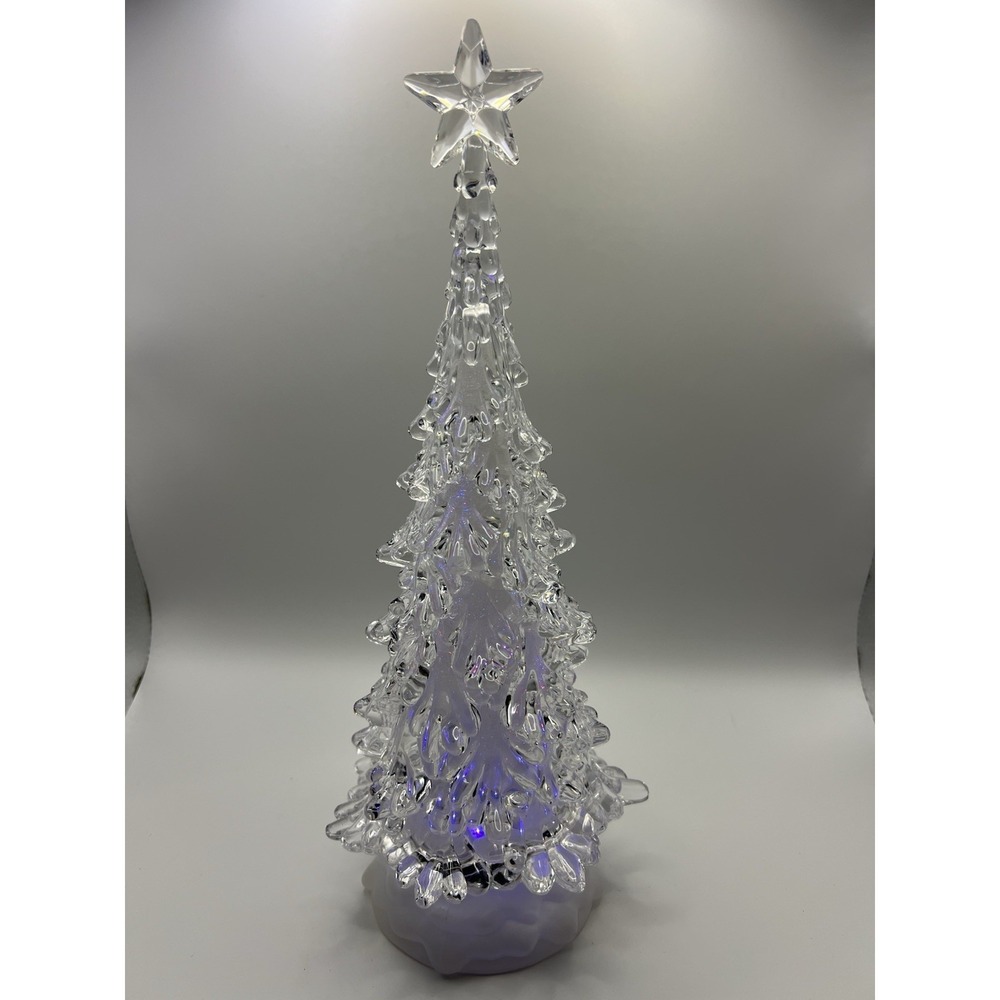 Clear Acrylic Christmas Tree With Changing Color Lights And Glitter 12.5 Inches